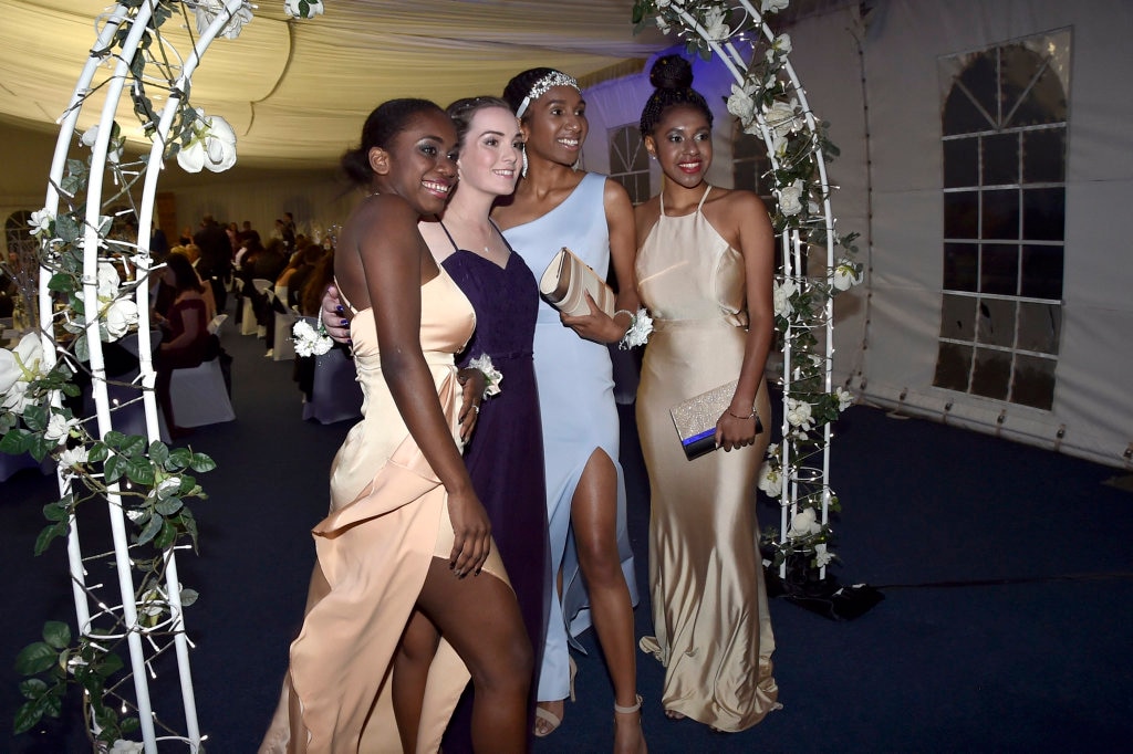 From left; Cherrylynne Herry, Jasmine Van Bael, Rebecca Masani and Christine Giwire. St Saviour's College formal, Toowoomba Turf Club. November 2017. Picture: Bev Lacey