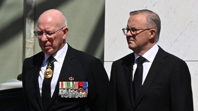 Governor-General David Hurley and Anthony Albanese attend the proclamation of King Charles III in Canberra in September 2022. Picture: Getty Images