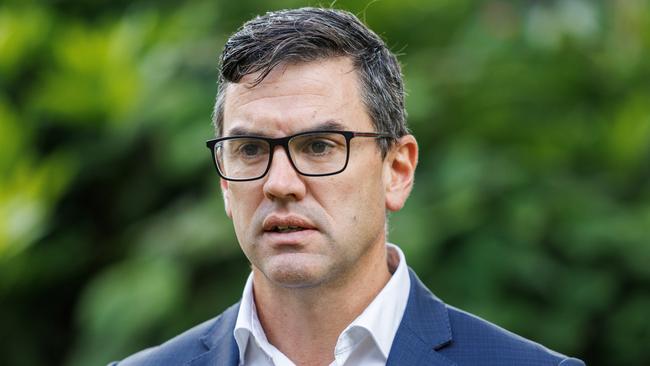 MELBOURNE, AUSTRALIA - Newswire Photos February 27, 2023: Victorian shadow minister for crime prevention, Brad Battin MP during a press conference outside Parliament. Picture NCA NewsWire / Aaron Francis