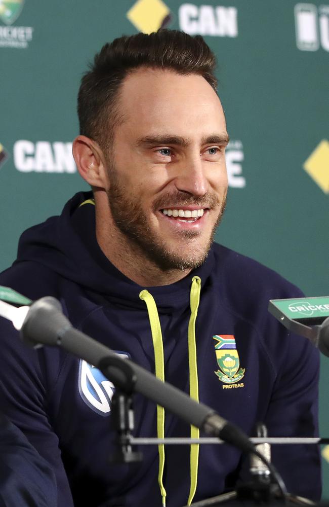 A smiling Faf du Plessis admits he used a mint to shine the ball but defends his actions to the media. Picture: Sarah Reed