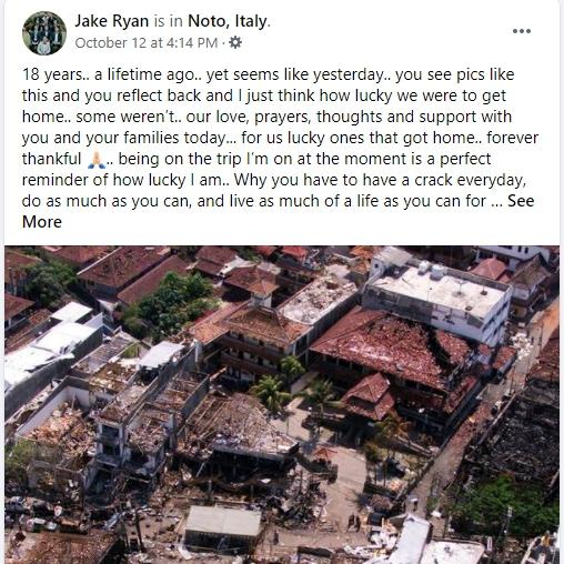 A Facebook post written just days ago by Gold Coast Bali bombing survivor Jake Ryan. Picture: Facebook.