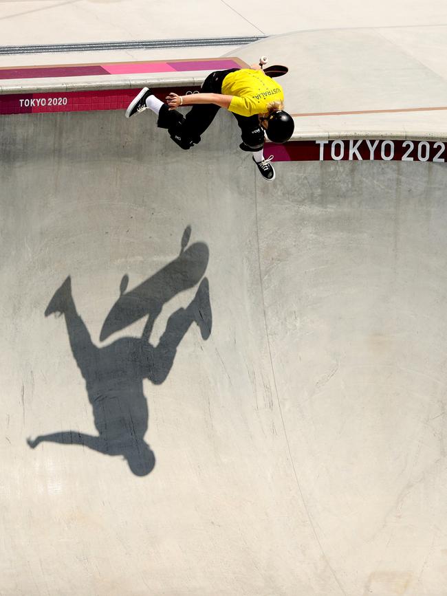 Poppy Olsen during the women's skateboarding park preliminary round. Picture: Getty Images