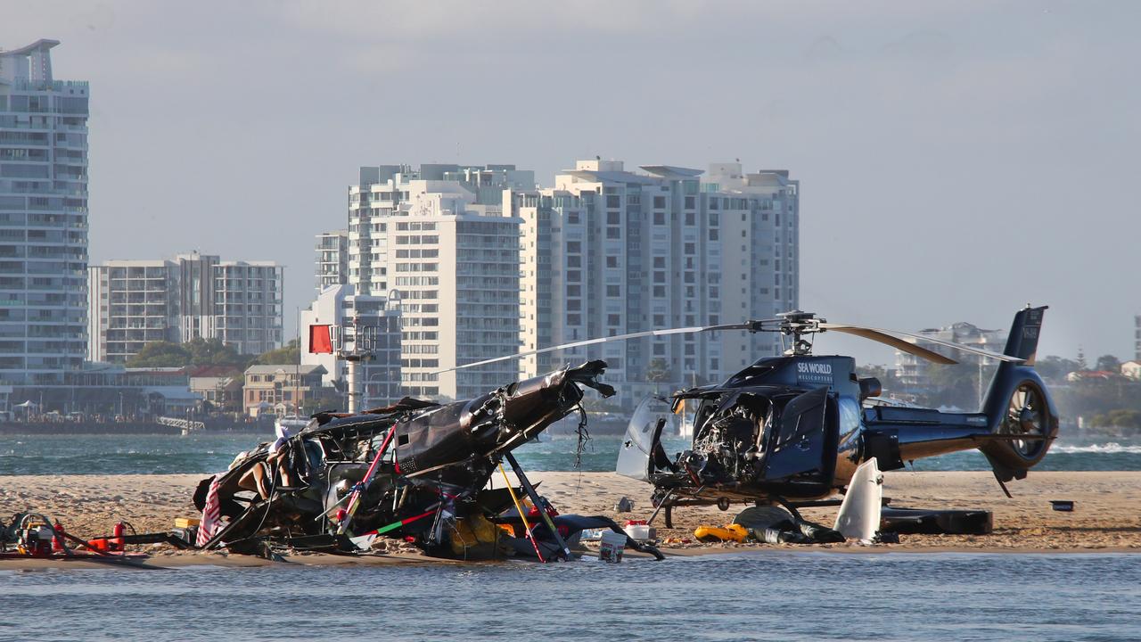 The devasting scene after two Sea World helicopters crashed. Picture Glenn Hampson