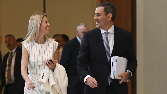 The Treasurer with wife Laura on Wednesday. Picture: NCA NewsWire / Martin Ollman