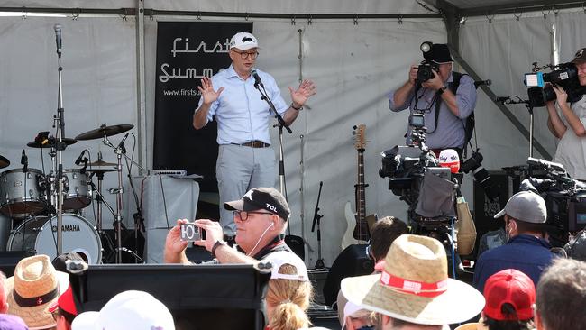 Labor leader Anthony Albanese addresses the crowd at the Labour Day rally in Brisbane. Picture: Liam Kidston