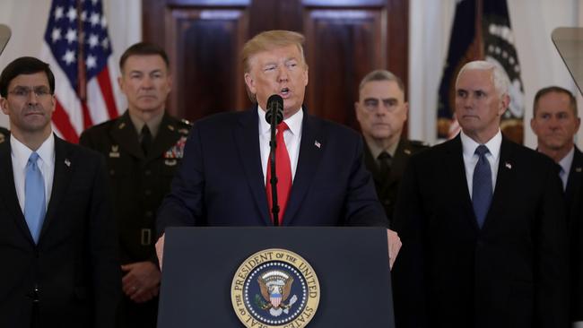 US President Donald Trump addresses the nation at the White House on Thursday. Picture: AP