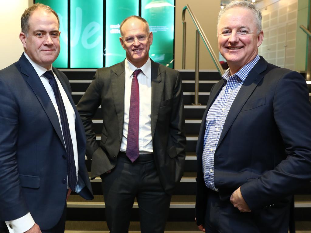 L to R: Managing Director of the ABC, David Anderson, Executive Chairman, Australasia of News Corp, Michael Miller and CEO of Nine, Hugh Marks. Picture: John Feder