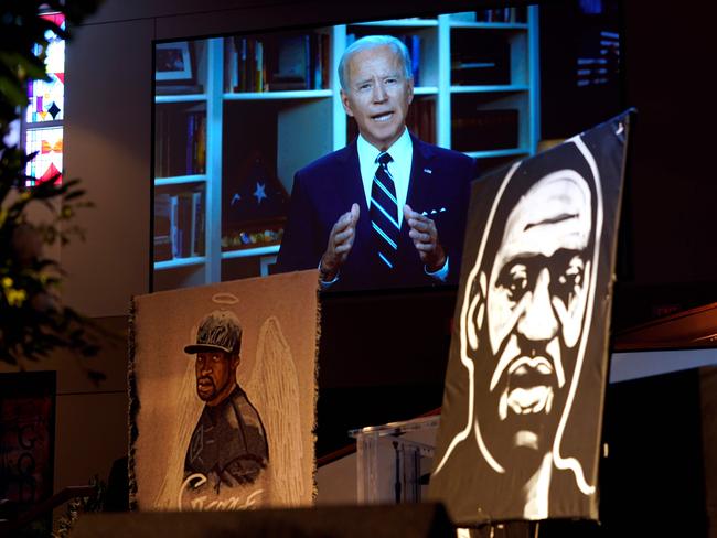 Democratic presumptive presidential candidate and former Vice President Joe Biden spoke via video link at George Floyd’s funeral. Picture: AFP