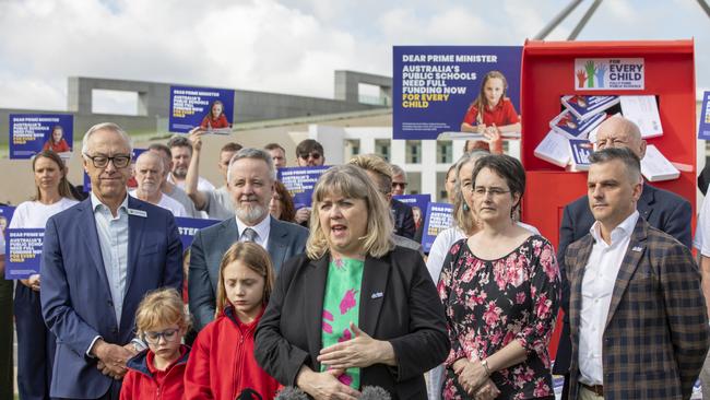 More than 50 AEU members will come together to deliver over 70,000 postcards to the Prime Minister calling for greater funding for public schools. Picture: Dallas Killponen / Society.