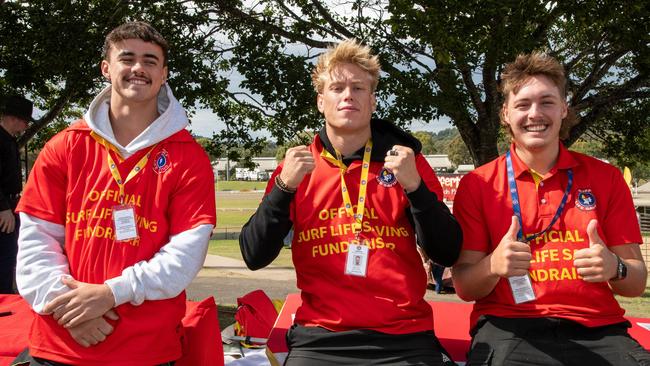 The wind took their marquee but it didn't dampen the enthusiasm of the Surf Lifesaving crew, from left, Archie Bond, Bailey Rach and George Cobb. Heritage Bank Toowoomba Royal Show. Saturday April 20th, 2024 Picture: Bev Lacey