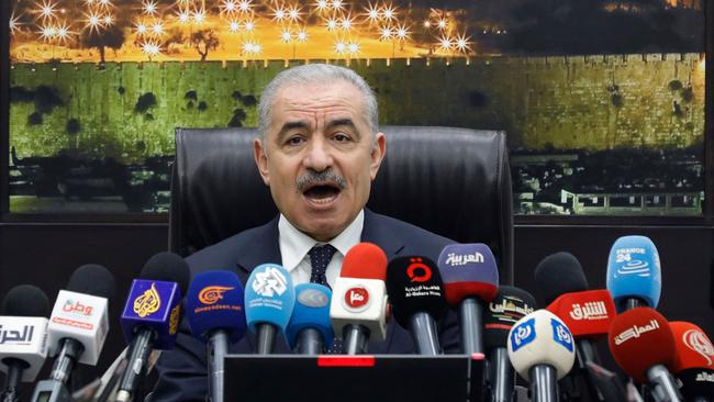 Palestinian Prime Minister Mohammad Shtayyeh announces his government's resignation and calls for "new political measures" in Ramallah. Picture: AFP