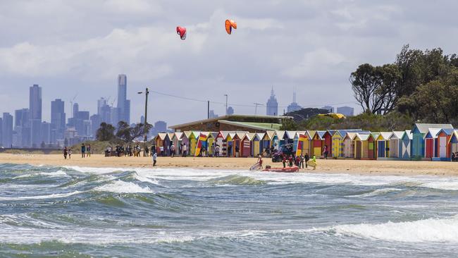 Brighton Beach in Melbourne, looking back to the city. Picture: Sarah Matray