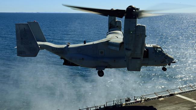 A MV-22 Osprey has crashed off the coast of central Queensland, with three people feared dead. File picture