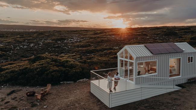 Eyre Peninsula’s newest beachfront tiny abode, Yambara with directors Tim and Amanda Hogg. Picture: By Lauren Photography