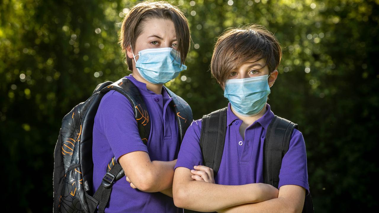 Schoolchildren are strongly recommended to wear masks as Covid cases increase in the community. Picture: Jake Nowakowski