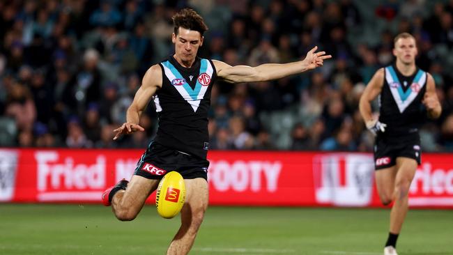 Connor Rozee was challenged by the coaching group and teammates. Picture: James Elsby/AFL Photos via Getty Images