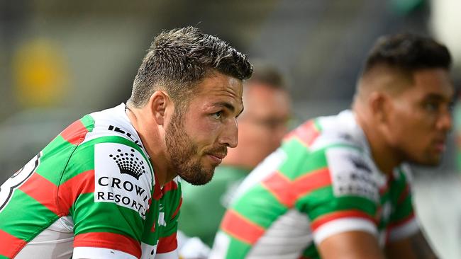 Sam Burgess failed to finish the Rabbitohs’ clash with the Cowboys.