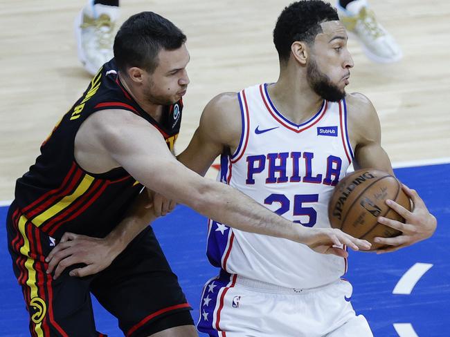 Ben Simmons’ time at the 76ers started to go downhill after a post-season clash with Atlanta, when he opted to bass instead of dunk – and was slammed in all quarters for the decision. Picture: Tim Nwachukwu/Getty Images/AFP