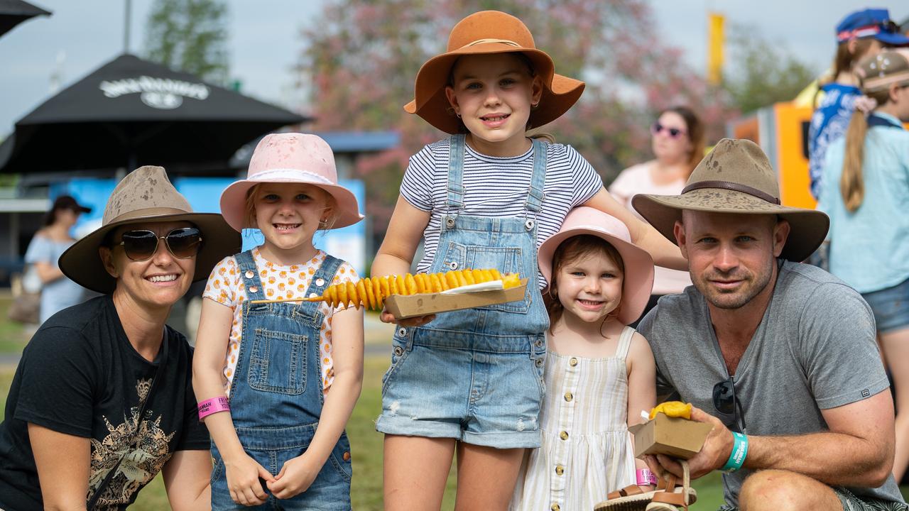 The Horsford family from Mena Creek;Emma, Ella, Darci, Charlie and Mick at the Savannah in the Rounds on day one. Picture: Emily Barker.