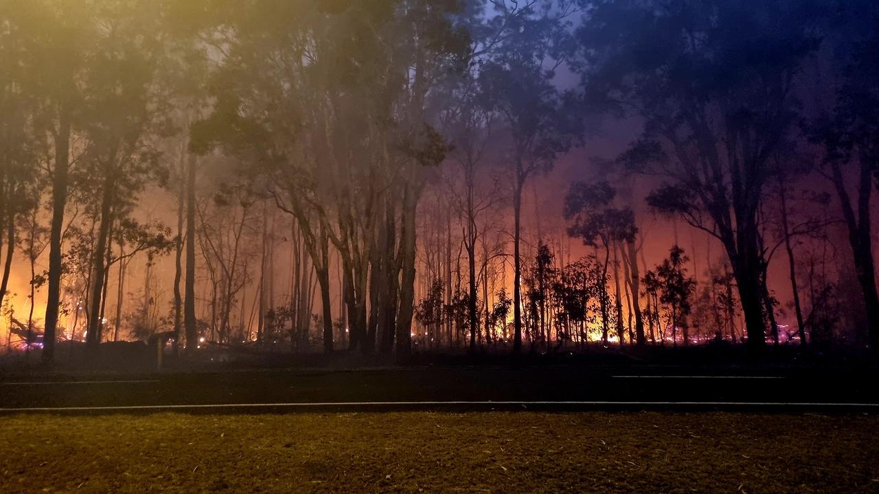 A fire burns at Burrum Heads on the Fraser Coast on Tuesday. (Facebook image)