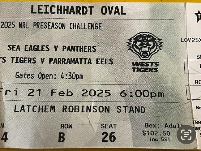 Ticket from the Tigers' trial match