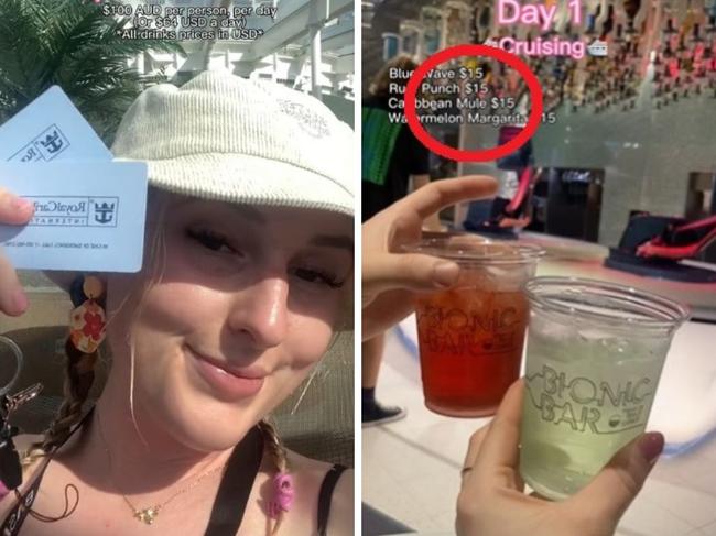 created a detailed breakdown of every drink she ordered on a eight day Royal Caribbean cruise. It showed she was able to get $US1151.50 (about $1760) worth of drinks for $US520 (about $795).