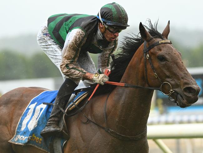 BALLARAT, AUSTRALIA - DECEMBER 09: Michael Dee riding Captain Envious winning Race 8, the Sportsbet Ballarat Cup, during Melbourne Racing at Ballarat Racecourse on December 09, 2023 in Ballarat, Australia. (Photo by Vince Caligiuri/Getty Images)