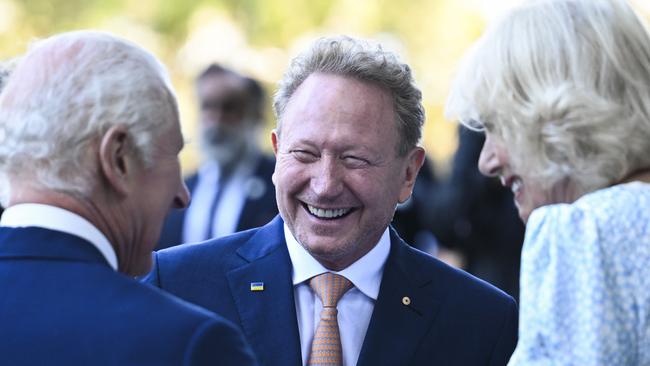 Australian businessman and billionaire Andrew Forrest meets with King Charles III at the Australian National Botanic Gardens in Canberra. Picture: NewsWire / Martin Ollman