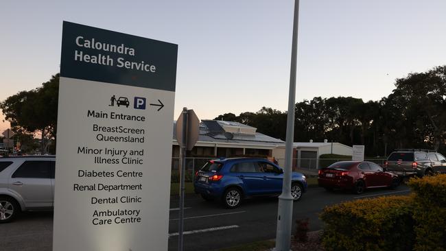 Cars were queued in a long line outside the Caloundra Covid-19 testing clinic on Wednesday afternoon. Picture: Lachie Millard