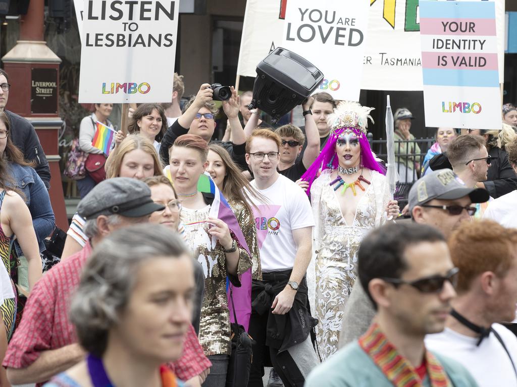 Pride March through Hobart. Picture Chris Kidd