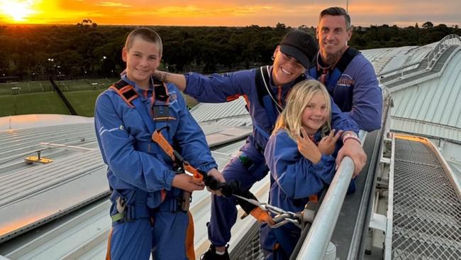 Pink with her family in Adelaide enjoying the roofclimb experience. Picture: Instagram