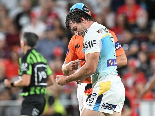 Kieran Foran picked up a bicep injury. Picture: Bradley Kanaris/Getty Images