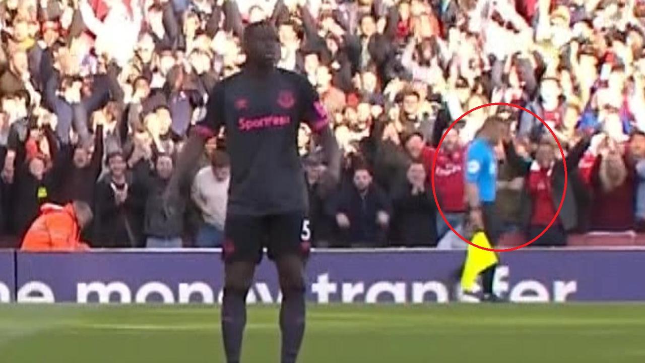 The linesman appeared to celebrate after awarding Arsenal an offside goal