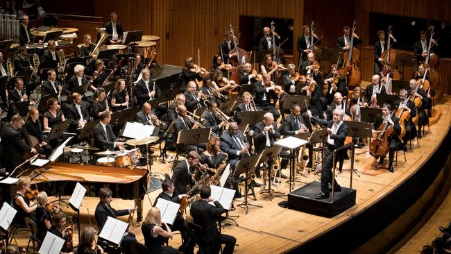 David Robertson conducting the Sydney Symphony with Wynton Marsalis and the Jazz Lincoln Center Orchestra. Picture: Tim Skinner