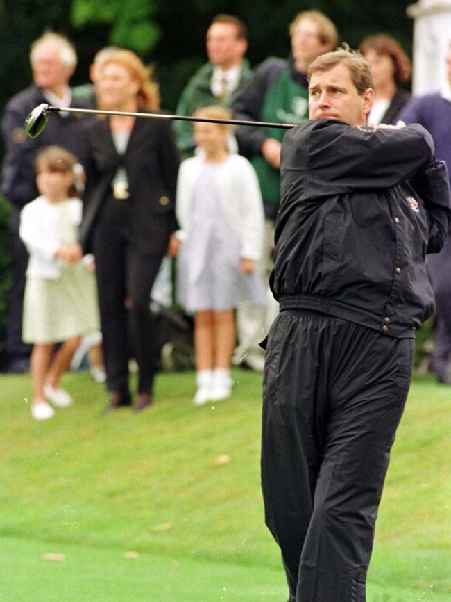 The Duke of York hits off at the Wentworth Golf Club.