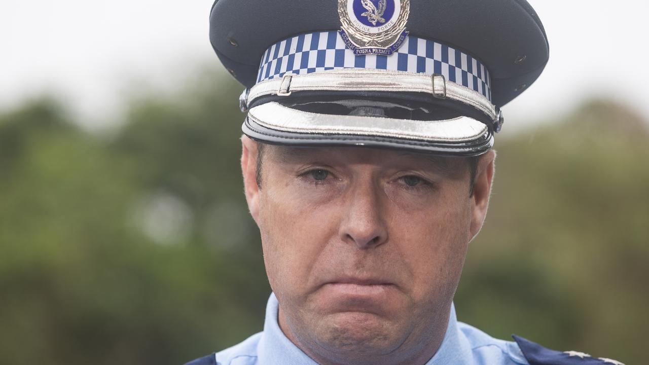 Detective Inspector Matt Zimmer at a press conference updating the public on the search for the missing officer Picture: NewsWire/ Natalie Grono