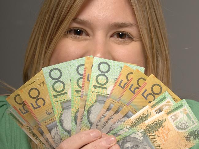 NEWS GENERIC TIMESPOOL PROMO  **Unenhanced for ARTISTS** Maria Noakes for Timespool promo shot in the studio. Woman win winning winner money fan cash bank notes 100 , 50 dollar bills.