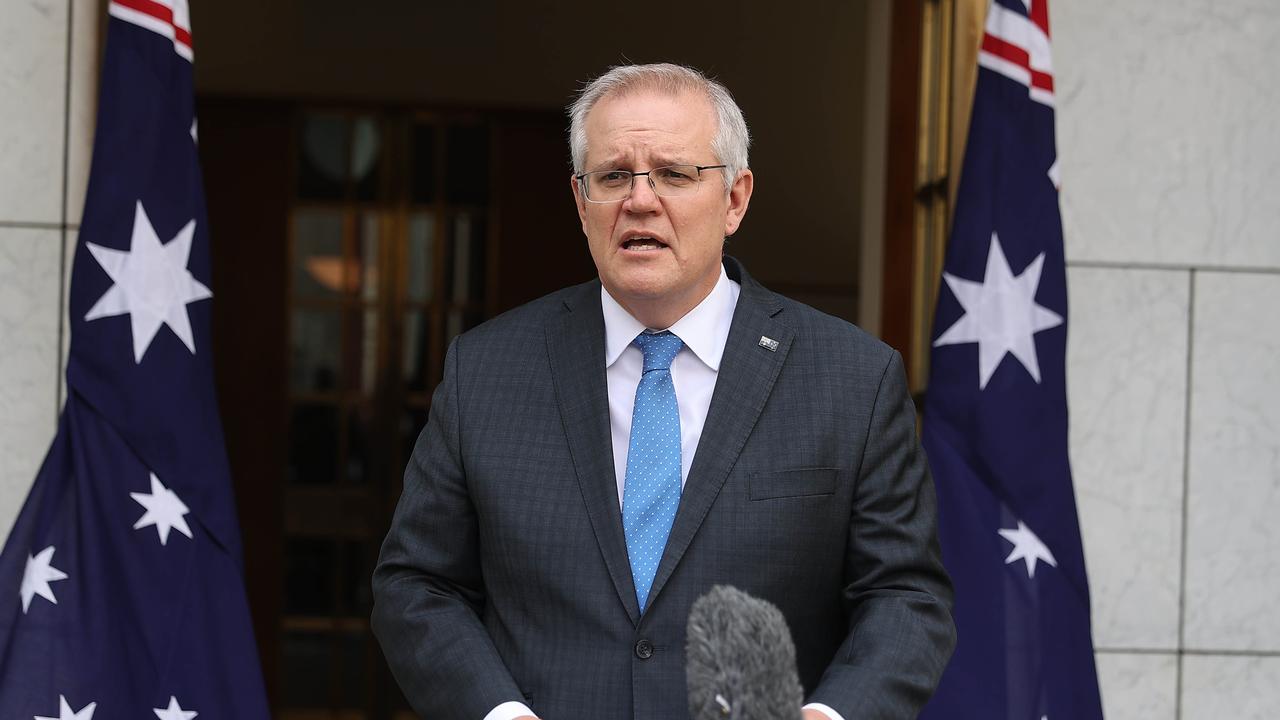 Prime Minister Scott Morrison spoke to media at a press conference at Parliament House in Canberra. Picture: NCA NewsWire / Gary Ramage