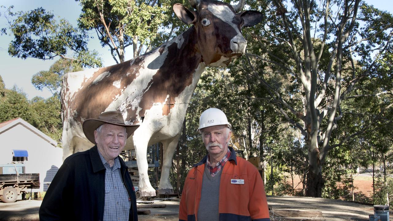 This year’s Festival of the Big Cow in Highfields is set to get everyone ‘mooving’. Pictured with the Big Cow sculpture is (from left) Clive Berghofer and Ray Ashford.