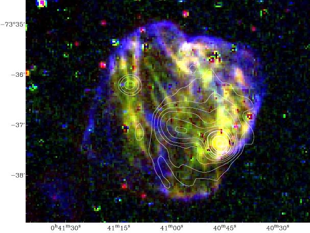 A large remnant from the SN explosion in the neighbouring Small Magellanic Cloud galaxy.