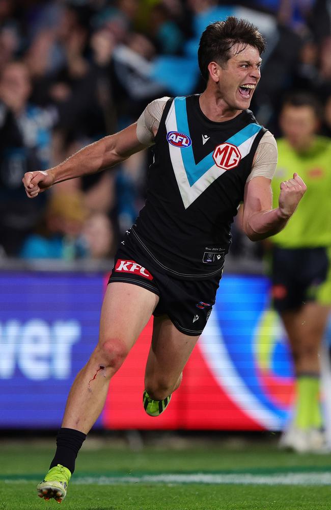 Butters has become one of the AFL’s most dynamic midfielders. Picture: Sarah Reed/AFL Photos via Getty Images