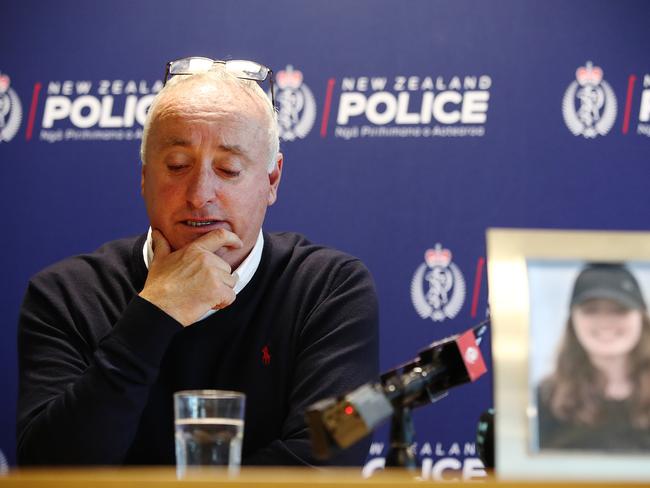 Grace Millane’s father David Millane reads a statement in Auckland, New Zealand. Picture: Getty