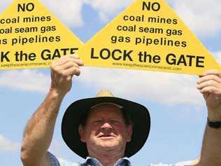 Protester John makes his point at Bunjurgen Estate Vineyard yesterday.