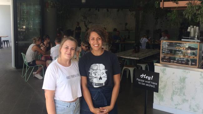 Hayley McKean and Ita Ralago from Elk Espresso, Broadbeach say they haven't experienced a lull in trade since the Commonwealth Games began. PHOTO BY AMBER MACPHERSON