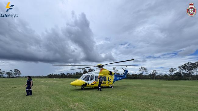 The LifeFlight helicopter transported the woman to hospital.