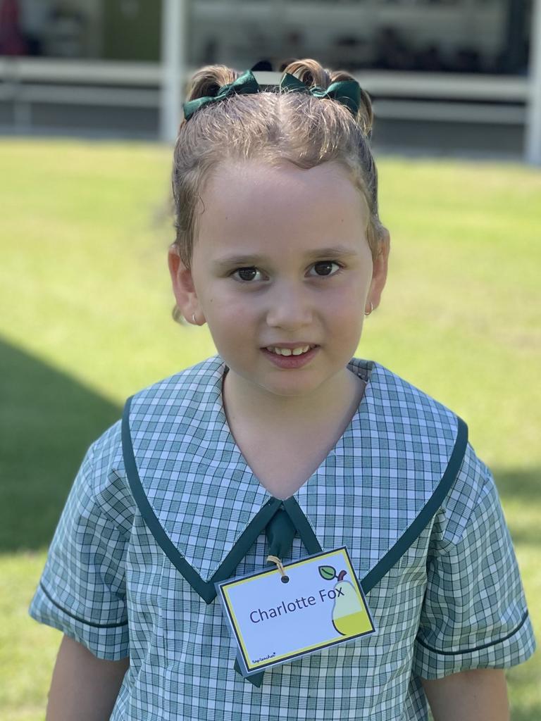 Charlotte Fox on the first day of school in 2024 at Carbrook State School. Pictures: Elliott Turner