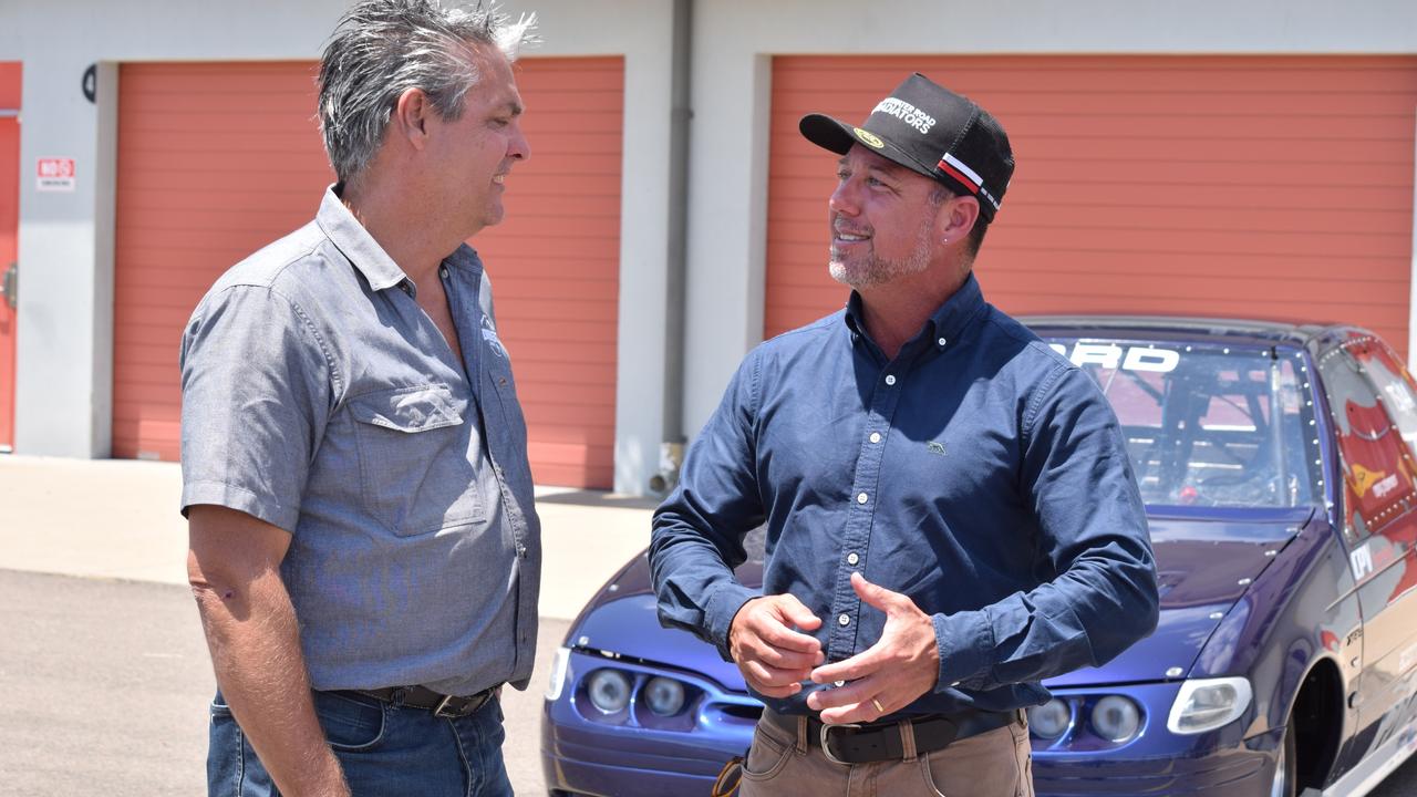 DriveIT NQ Director Greg Fitzgerald and KAP deputy leader and member for Hinchinbrook Nick Dametto at Reid Park in Townsville, as the KAP committed to securing the $10 million in funding for DriveIT NQ.