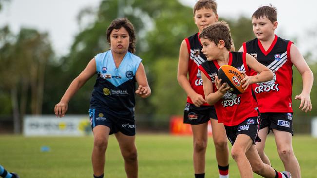 Under-10s compete in the first Darwin Buffaloes NTFL home game against Southern Districts at Woodroffe Oval. Picture: Pema Tamang Pakhrin