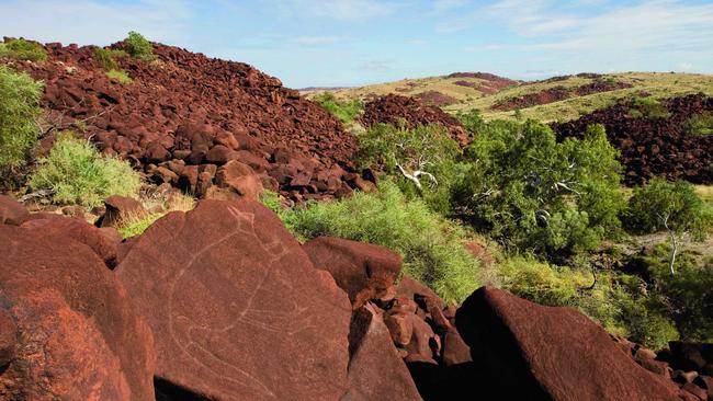 Ancient Aboriginal rock art at the Burrup Peninsula. Picture: supplied.