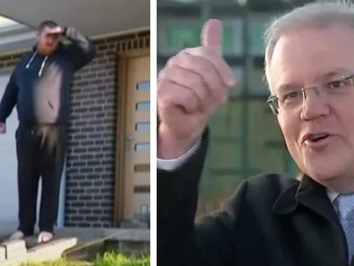 A local tells Scott Morrison to get off his grass.